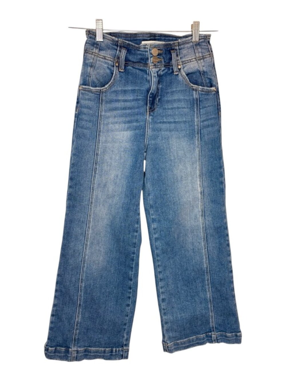 Risen Medium Wash Front Seam Crop Wide Leg Jeans Preppy Casual Size 3/26